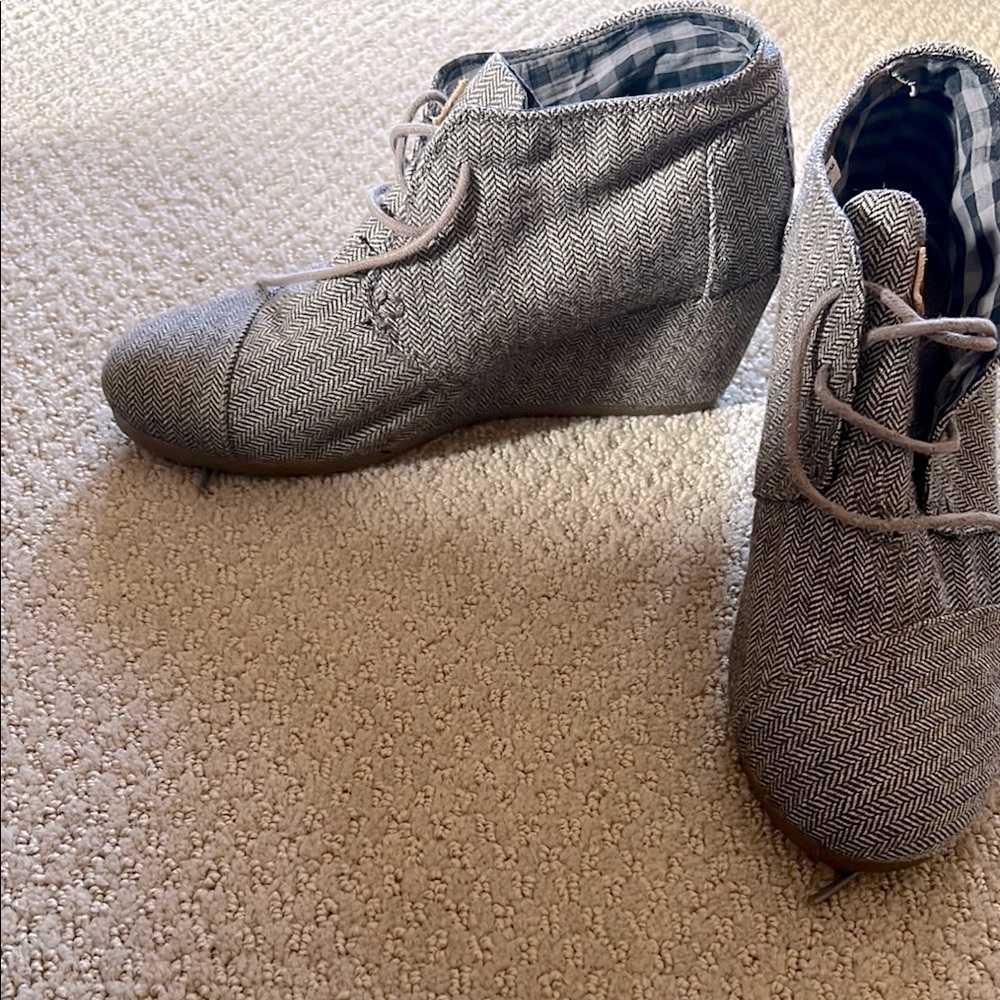 Brown Herringbone Wedge Ankle Boots